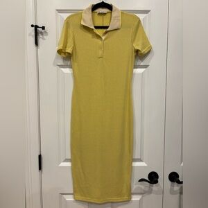 Zara yellow, collard, ribbed midi dress